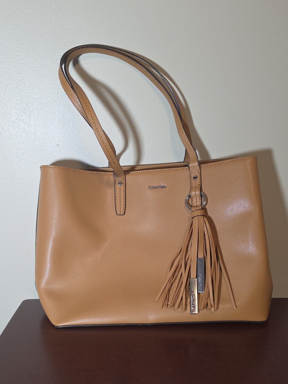 Calvin Klein Camel Tan Tote with Tassel Charm
